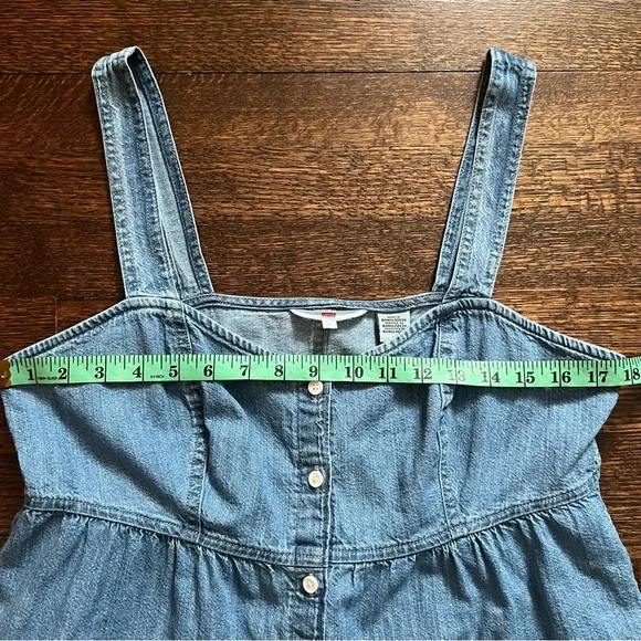 Levi’s Denim Mini Dress Size Large Button Front Tiered Sleeveless Blue - Picture 5 of 13